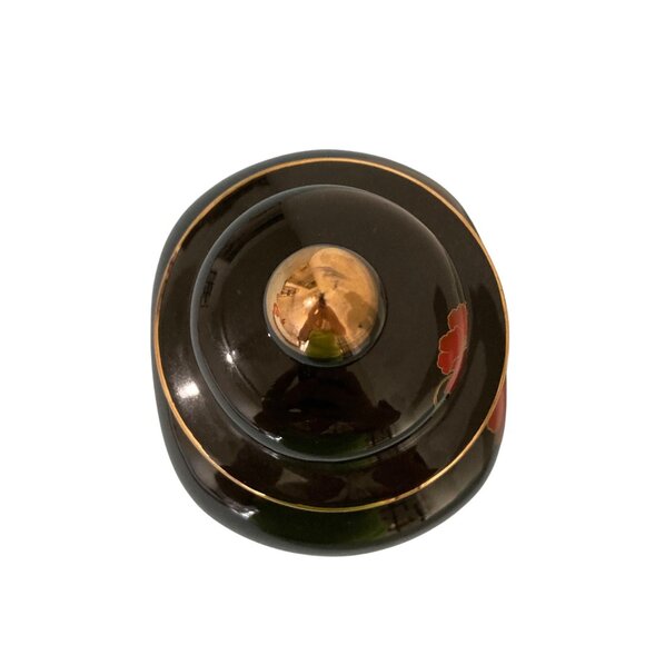 Vintage Japanese Fine China Lidded Ceramic Ginger Jar Black Gold Red Poppy - Picture 5 of 9
